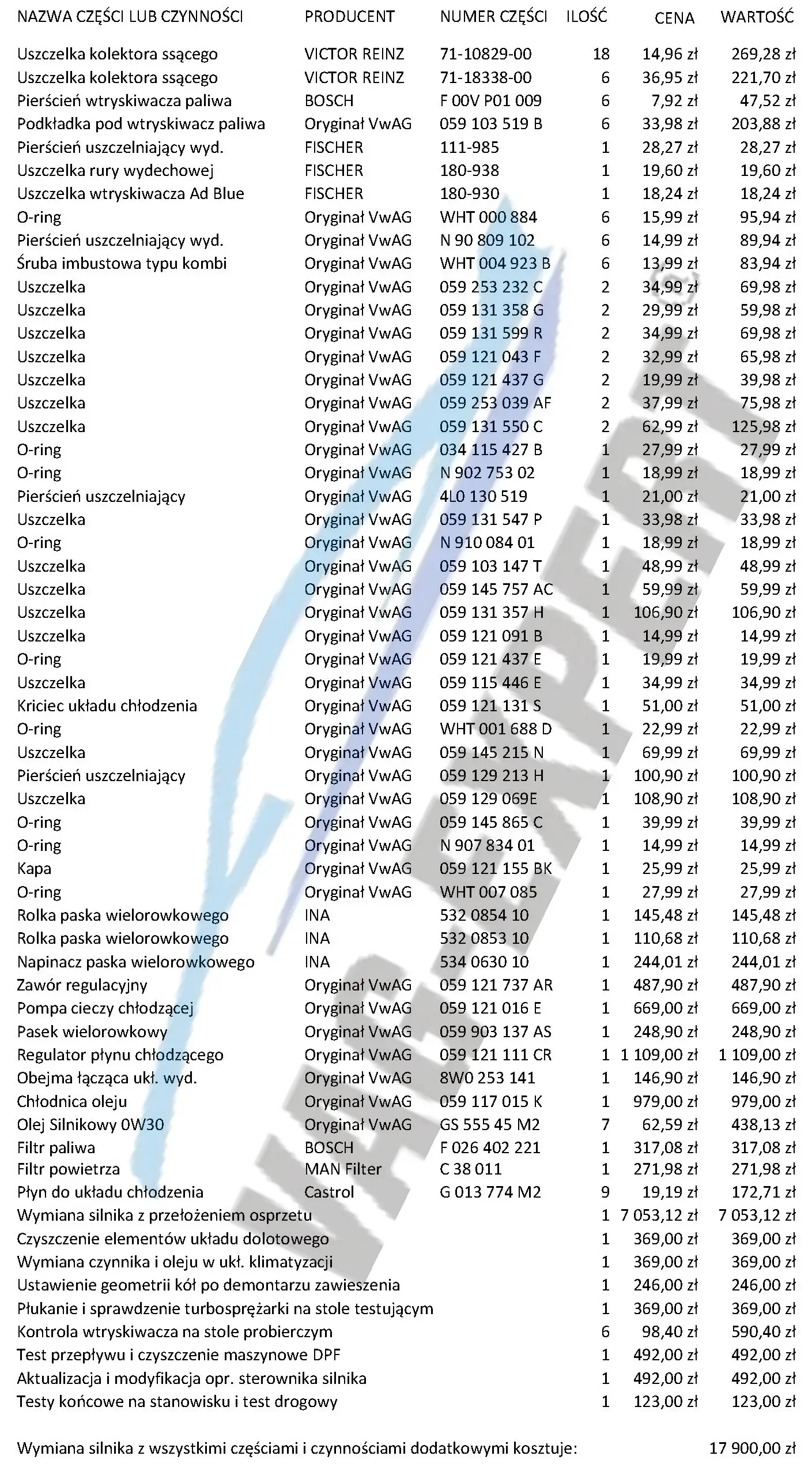 Cenová ponuka na výmenu motora